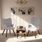Upholstered Dining Chairs, Mid Century High Back Chairs with Oak Legs, Farmhouse Style for Kitchen, Dining Room, Living Room, Restaurant