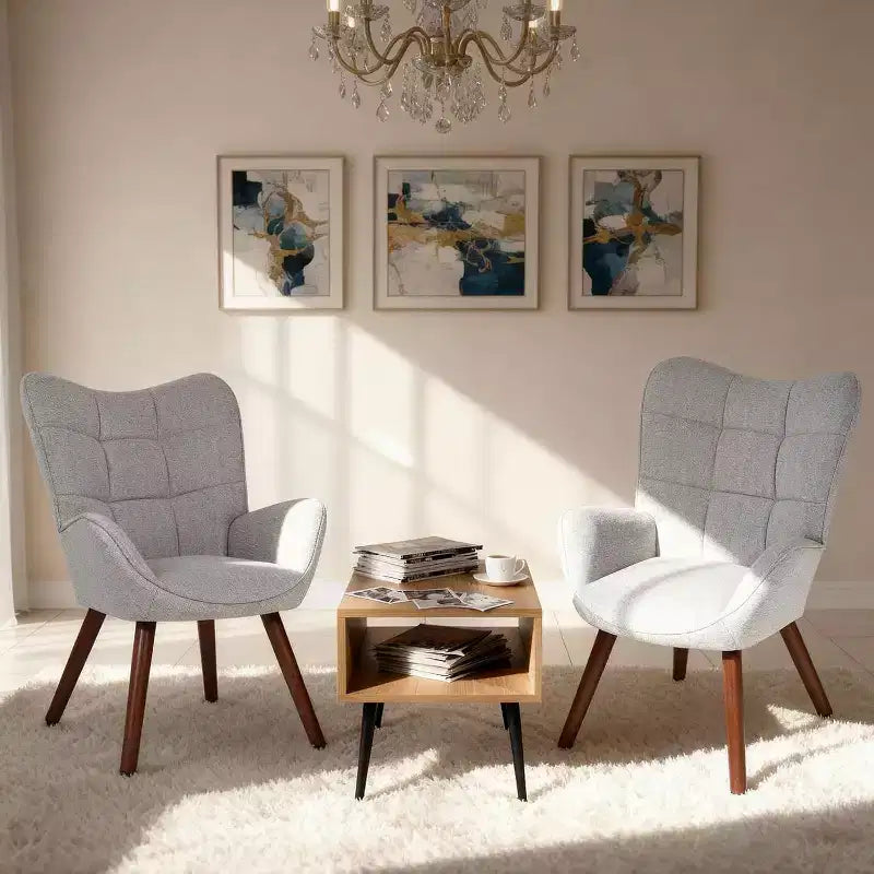 Upholstered Dining Chairs, Mid Century High Back Chairs with Oak Legs, Farmhouse Style for Kitchen, Dining Room, Living Room, Restaurant
