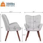 Upholstered Dining Chairs, Mid Century High Back Chairs with Oak Legs, Farmhouse Style for Kitchen, Dining Room, Living Room, Restaurant