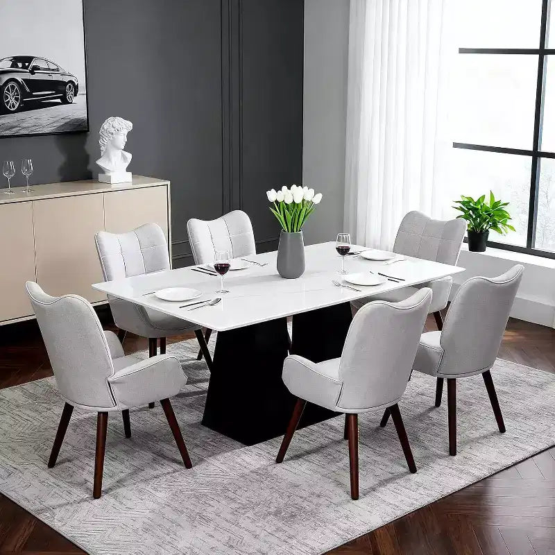 Upholstered Dining Chairs, Mid Century High Back Chairs with Oak Legs, Farmhouse Style for Kitchen, Dining Room, Living Room, Restaurant
