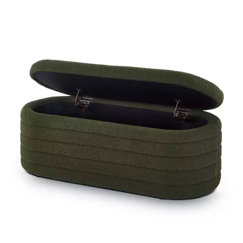 Okak Modern Oval Storage Ottoman Bench with Safety Hinge, Upholstered Entryway Bench, End Of Bed Bench for Living Room, Entryway