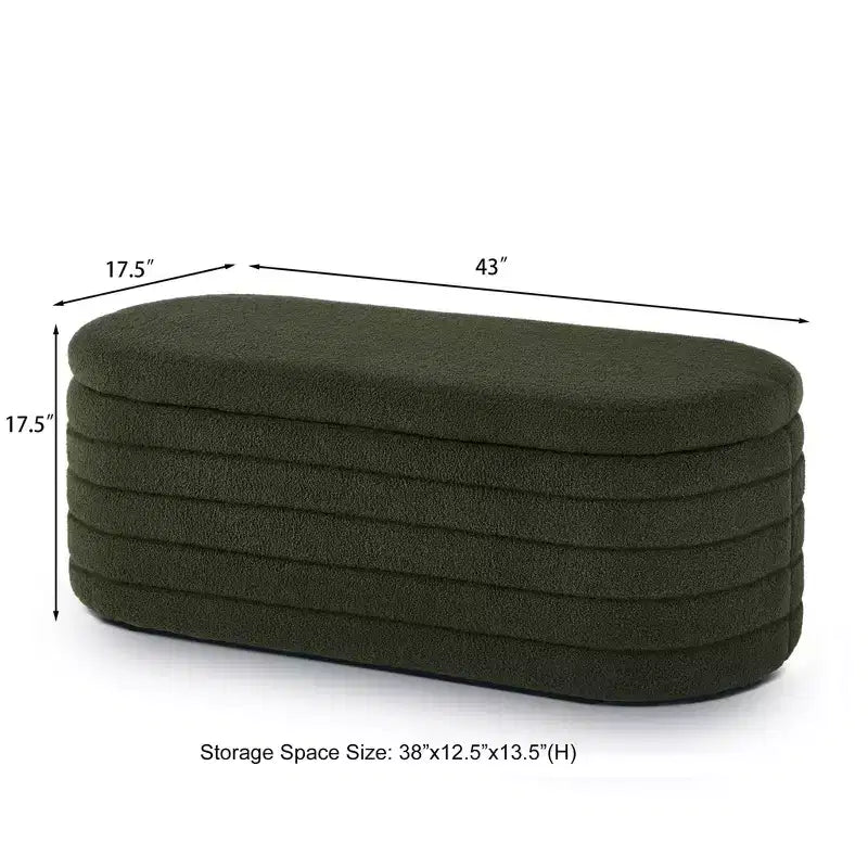 Okak Modern Oval Storage Ottoman Bench with Safety Hinge, Upholstered Entryway Bench, End Of Bed Bench for Living Room, Entryway