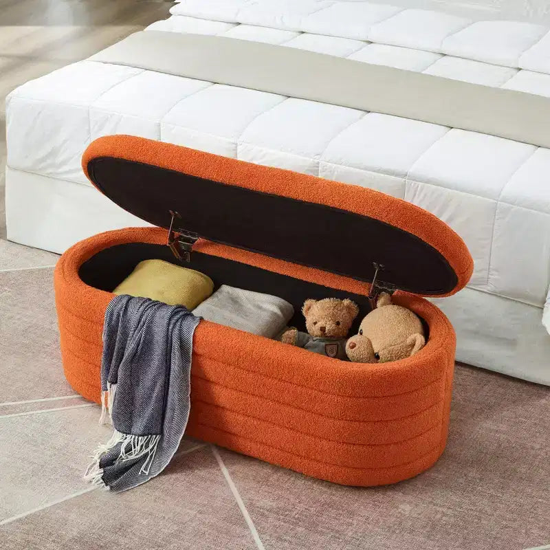 Okak Modern Oval Storage Ottoman Bench with Safety Hinge, Upholstered Entryway Bench, End Of Bed Bench for Living Room, Entryway