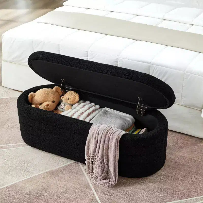 Okak Modern Oval Storage Ottoman Bench with Safety Hinge, Upholstered Entryway Bench, End Of Bed Bench for Living Room, Entryway
