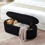 Okak Modern Oval Storage Ottoman Bench with Safety Hinge, Upholstered Entryway Bench, End Of Bed Bench for Living Room, Entryway