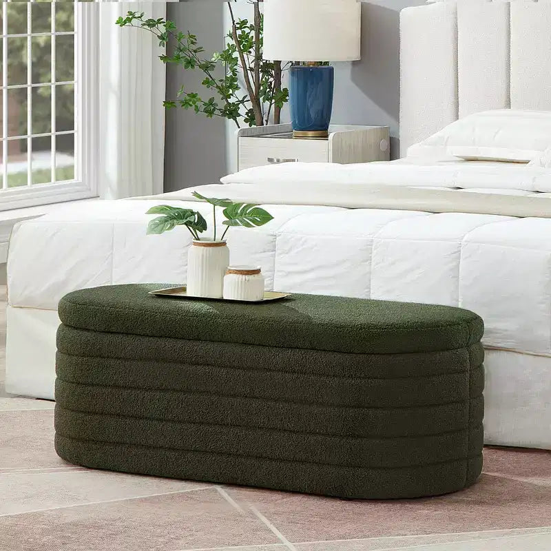Okak Modern Oval Storage Ottoman Bench with Safety Hinge, Upholstered Entryway Bench, End Of Bed Bench for Living Room, Entryway
