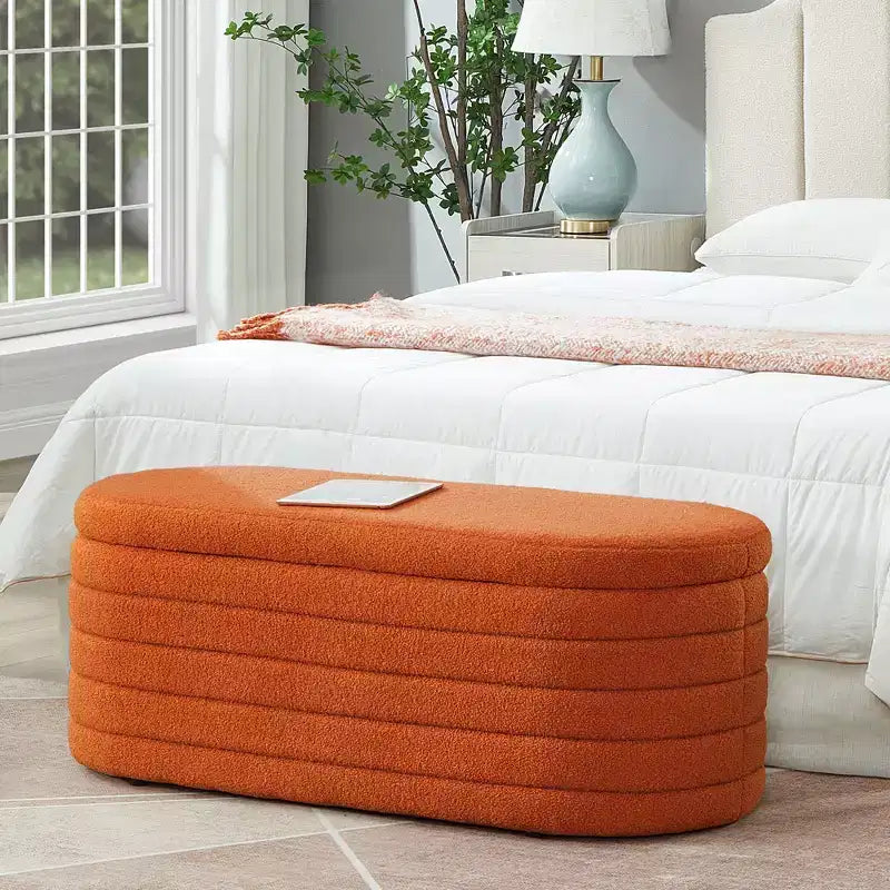 Okak Modern Oval Storage Ottoman Bench with Safety Hinge, Upholstered Entryway Bench, End Of Bed Bench for Living Room, Entryway