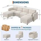 Oversized Modular Sectional Sofa,4/6 Seater Sectional Couch,104 L/136 U Shaped Sofa with Movable Ottoman,Convertible Modular Couch for Living Room