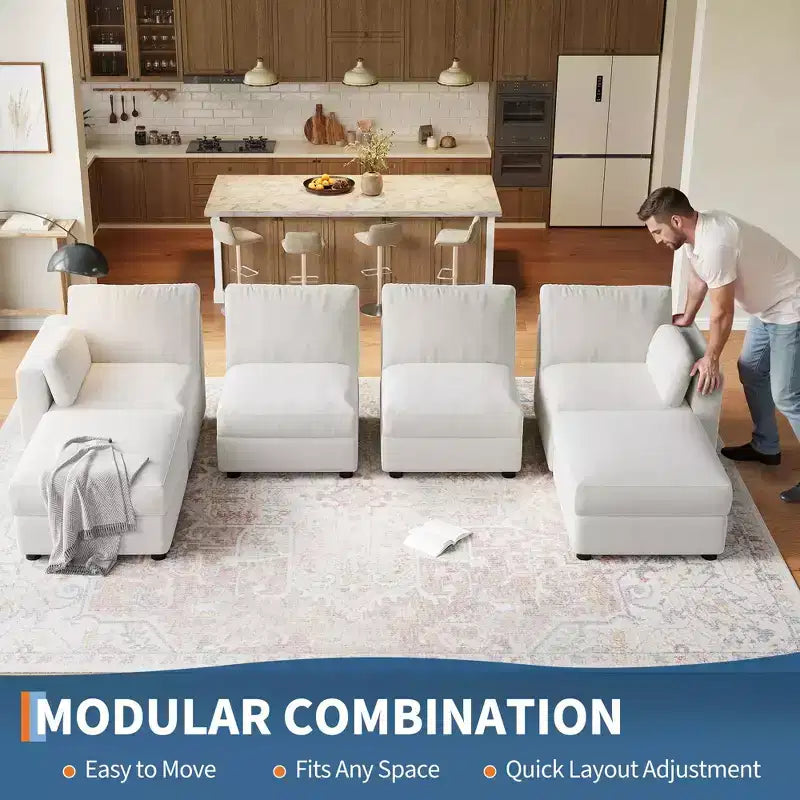 Oversized Modular Sectional Sofa,4/6 Seater Sectional Couch,104 L/136 U Shaped Sofa with Movable Ottoman,Convertible Modular Couch for Living Room
