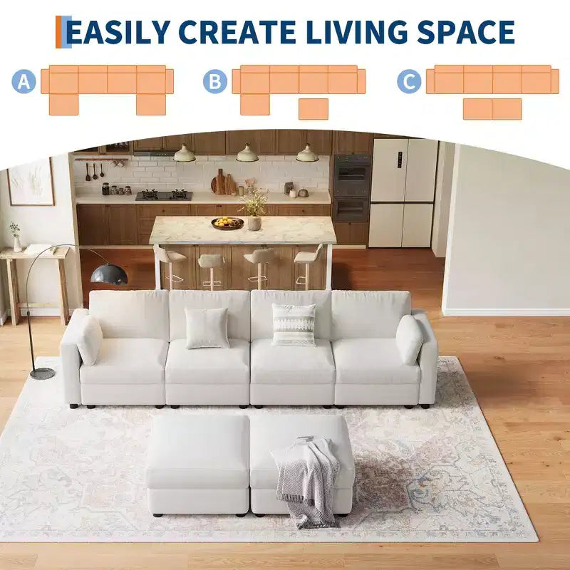Oversized Modular Sectional Sofa,4/6 Seater Sectional Couch,104 L/136 U Shaped Sofa with Movable Ottoman,Convertible Modular Couch for Living Room