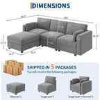 Oversized Modular Sectional Sofa,4/6 Seater Sectional Couch,104 L/136 U Shaped Sofa with Movable Ottoman,Convertible Modular Couch for Living Room