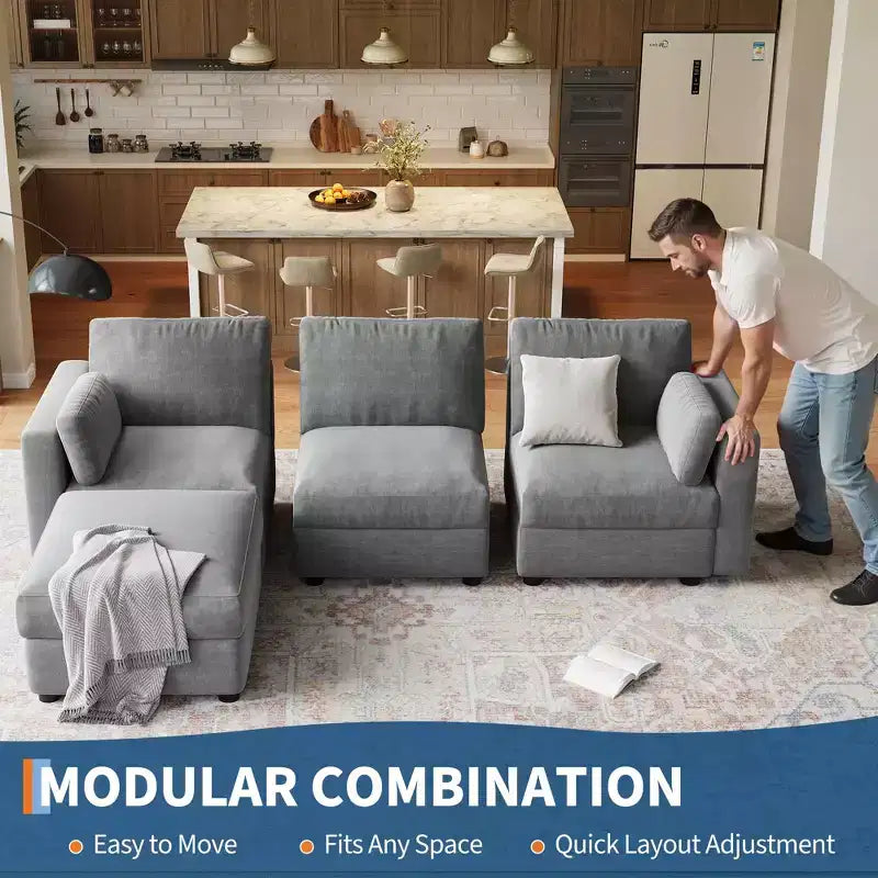 Oversized Modular Sectional Sofa,4/6 Seater Sectional Couch,104 L/136 U Shaped Sofa with Movable Ottoman,Convertible Modular Couch for Living Room