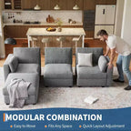 Oversized Modular Sectional Sofa,4/6 Seater Sectional Couch,104 L/136 U Shaped Sofa with Movable Ottoman,Convertible Modular Couch for Living Room