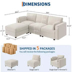 Oversized Modular Sectional Sofa,4/6 Seater Sectional Couch,104 L/136 U Shaped Sofa with Movable Ottoman,Convertible Modular Couch for Living Room