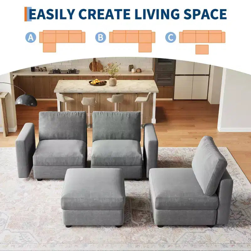 Oversized Modular Sectional Sofa,4/6 Seater Sectional Couch,104 L/136 U Shaped Sofa with Movable Ottoman,Convertible Modular Couch for Living Room