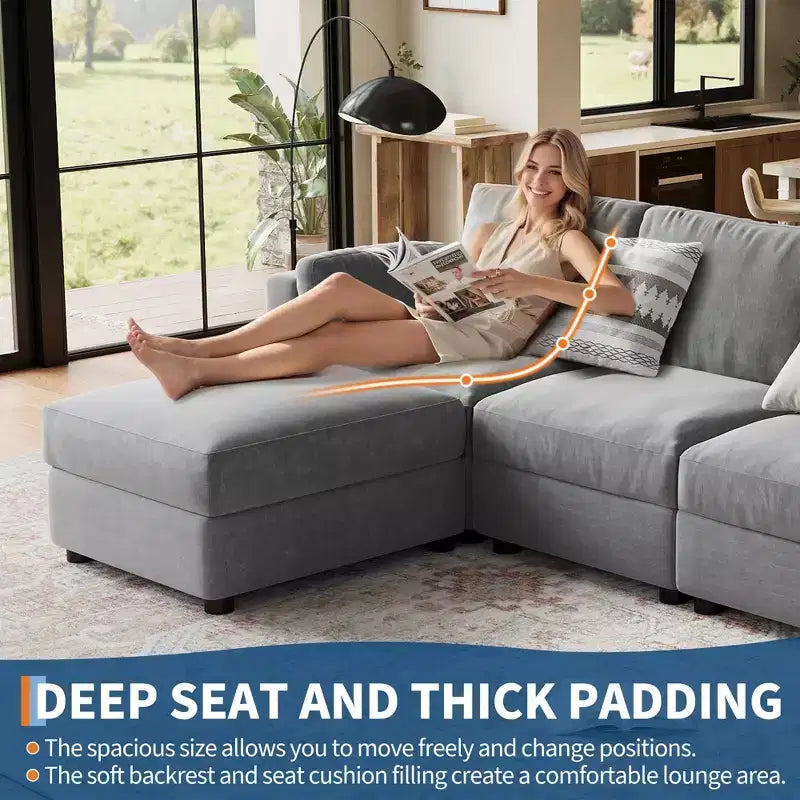 Oversized Modular Sectional Sofa,4/6 Seater Sectional Couch,104 L/136 U Shaped Sofa with Movable Ottoman,Convertible Modular Couch for Living Room
