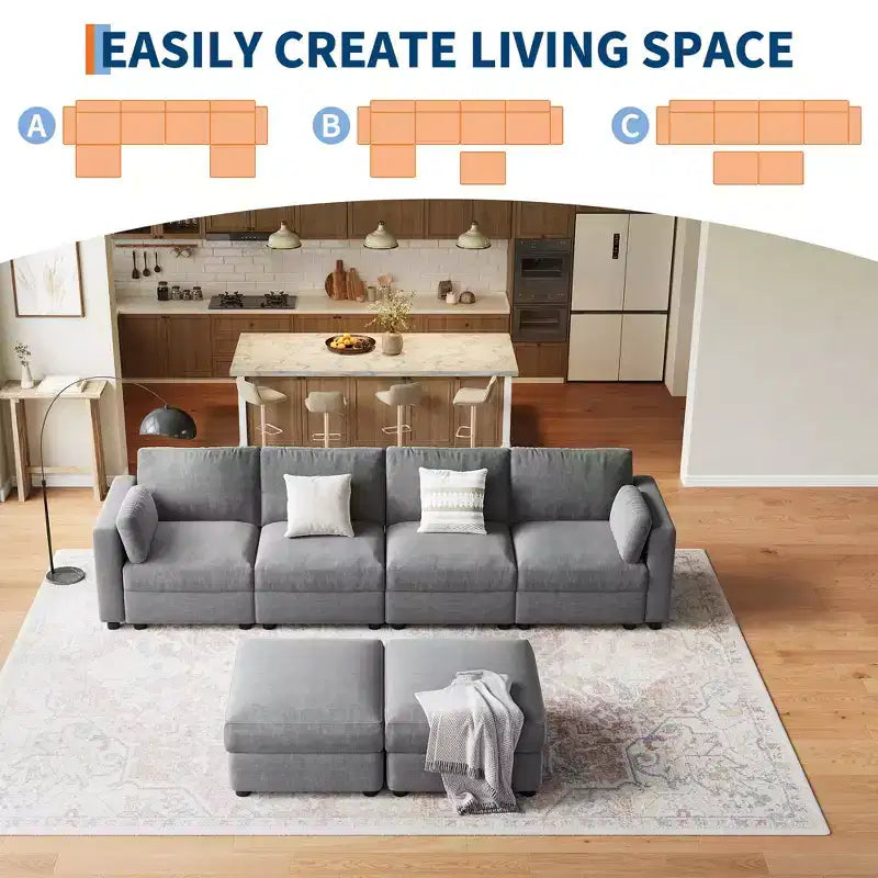 Oversized Modular Sectional Sofa,4/6 Seater Sectional Couch,104 L/136 U Shaped Sofa with Movable Ottoman,Convertible Modular Couch for Living Room
