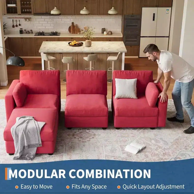Oversized Modular Sectional Sofa,4/6 Seater Sectional Couch,104 L/136 U Shaped Sofa with Movable Ottoman,Convertible Modular Couch for Living Room