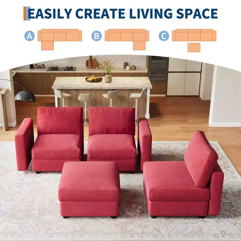 Oversized Modular Sectional Sofa,4/6 Seater Sectional Couch,104 L/136 U Shaped Sofa with Movable Ottoman,Convertible Modular Couch for Living Room