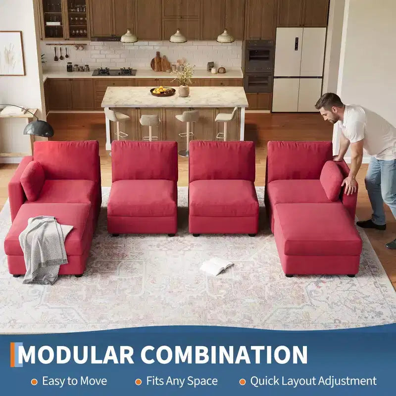 Oversized Modular Sectional Sofa,4/6 Seater Sectional Couch,104 L/136 U Shaped Sofa with Movable Ottoman,Convertible Modular Couch for Living Room