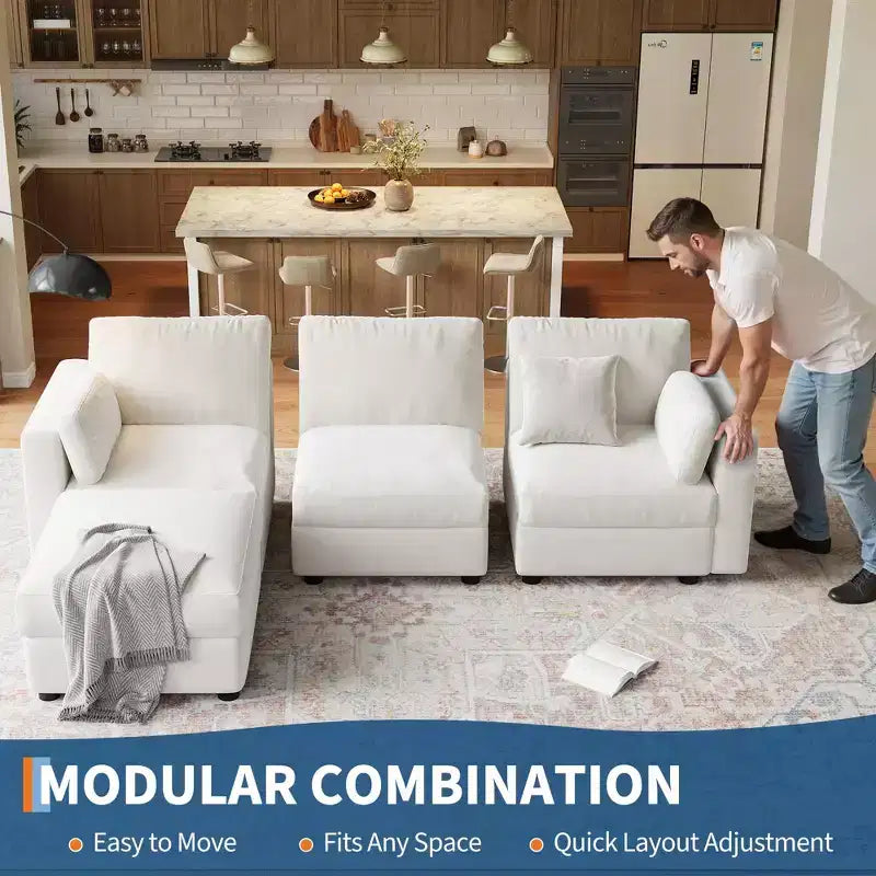 Oversized Modular Sectional Sofa,4/6 Seater Sectional Couch,104 L/136 U Shaped Sofa with Movable Ottoman,Convertible Modular Couch for Living Room