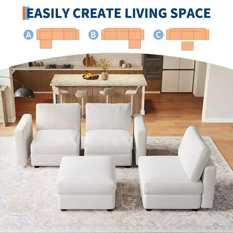 Oversized Modular Sectional Sofa,4/6 Seater Sectional Couch,104 L/136 U Shaped Sofa with Movable Ottoman,Convertible Modular Couch for Living Room