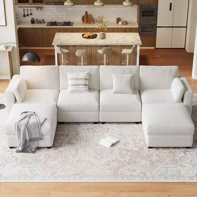 Oversized Modular Sectional Sofa,4/6 Seater Sectional Couch,104 L/136 U Shaped Sofa with Movable Ottoman,Convertible Modular Couch for Living Room