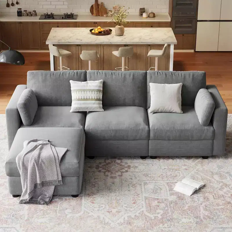 Oversized Modular Sectional Sofa,4/6 Seater Sectional Couch,104 L/136 U Shaped Sofa with Movable Ottoman,Convertible Modular Couch for Living Room
