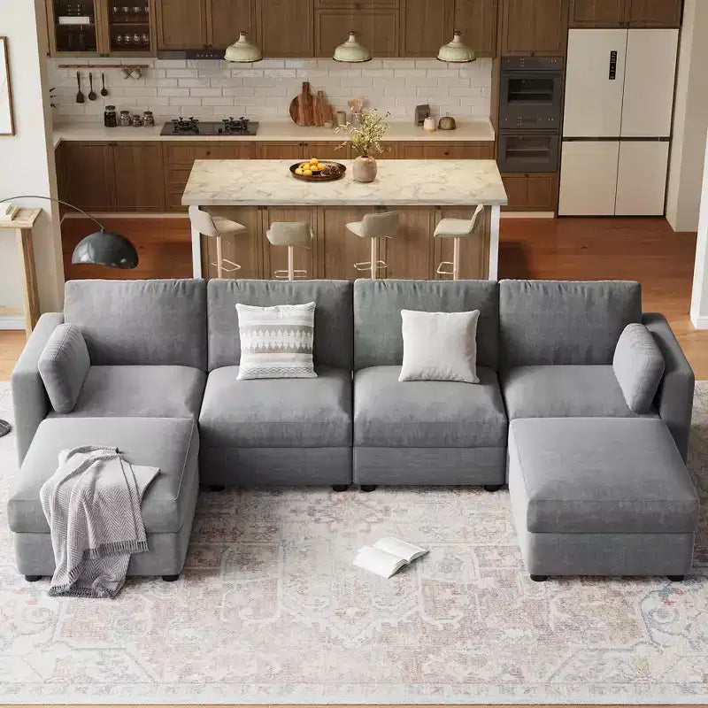 Oversized Modular Sectional Sofa,4/6 Seater Sectional Couch,104 L/136 U Shaped Sofa with Movable Ottoman,Convertible Modular Couch for Living Room
