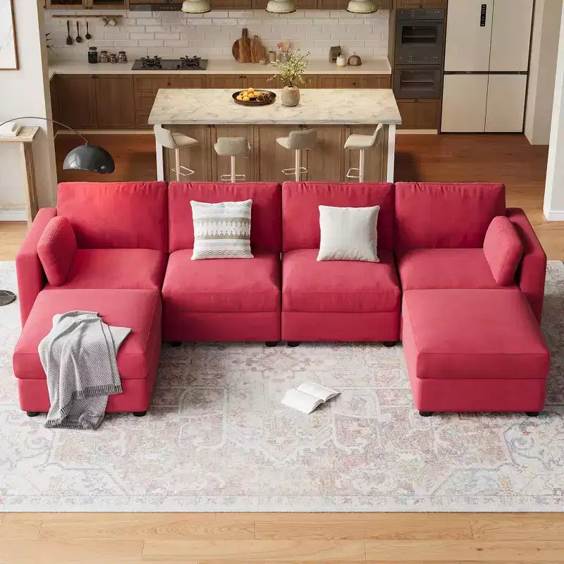 Oversized Modular Sectional Sofa,4/6 Seater Sectional Couch,104 L/136 U Shaped Sofa with Movable Ottoman,Convertible Modular Couch for Living Room