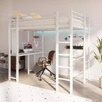 Celebalcony Loft Bed with Desk and Storage Shelves, Frame with 2 Side Ladders for Kids, Teens Adults,Space-Saving and Anti-tilt Design,Black