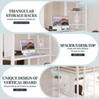 Celebalcony Loft Bed with Desk and Storage Shelves, Frame with 2 Side Ladders for Kids, Teens Adults,Space-Saving and Anti-tilt Design,Black