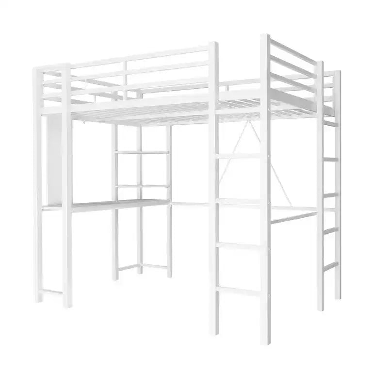 Celebalcony Loft Bed with Desk and Storage Shelves, Frame with 2 Side Ladders for Kids, Teens Adults,Space-Saving and Anti-tilt Design,Black