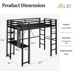 Celebalcony Loft Bed with Desk and Storage Shelves, Frame with 2 Side Ladders for Kids, Teens Adults,Space-Saving and Anti-tilt Design,Black