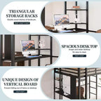 Celebalcony Loft Bed with Desk and Storage Shelves, Frame with 2 Side Ladders for Kids, Teens Adults,Space-Saving and Anti-tilt Design,Black