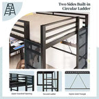 Celebalcony Loft Bed with Desk and Storage Shelves, Frame with 2 Side Ladders for Kids, Teens Adults,Space-Saving and Anti-tilt Design,Black