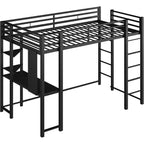 Celebalcony Loft Bed with Desk and Storage Shelves, Frame with 2 Side Ladders for Kids, Teens Adults,Space-Saving and Anti-tilt Design,Black