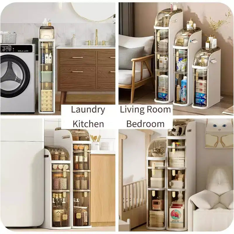 Ultra-Thin Storage Cabinet with Wheels - 3-Tier Slim Narrow Organizer for Small Spaces, Transparent Drawers, Waterproof & Sturdy ABS+PP