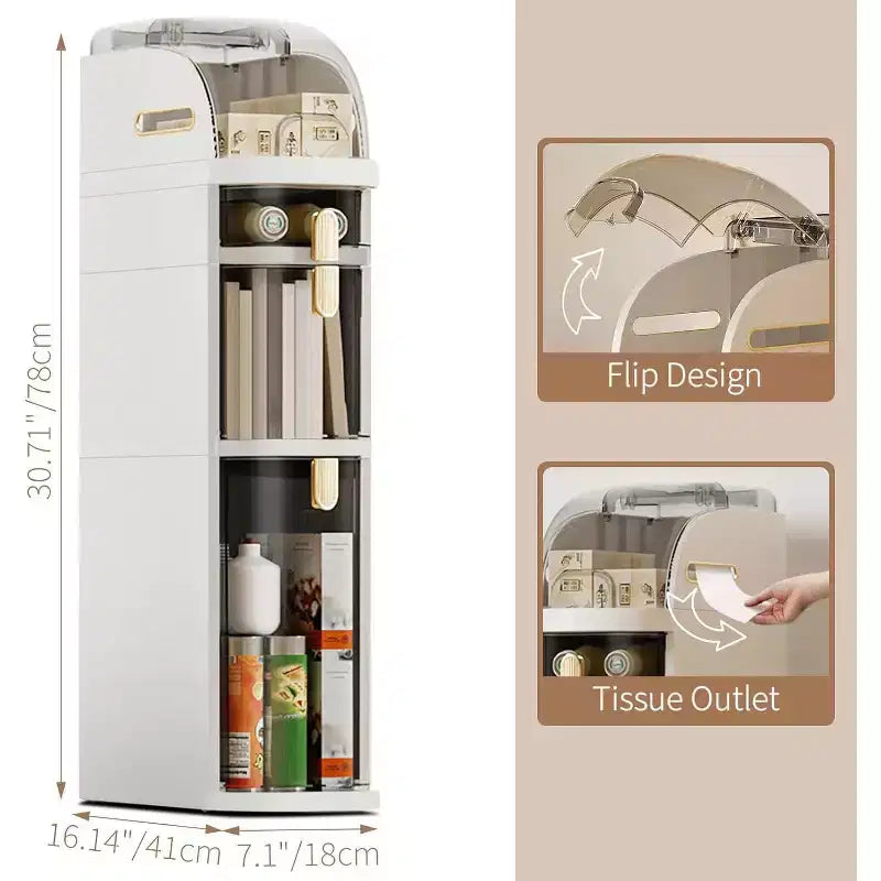 Ultra-Thin Storage Cabinet with Wheels - 3-Tier Slim Narrow Organizer for Small Spaces, Transparent Drawers, Waterproof & Sturdy ABS+PP