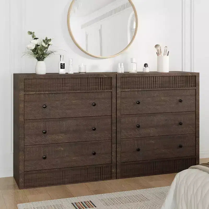 COZONY 3/5 Drawer Dresser, Wide Fluted Wooden Storage Cabinet with Smooth Glide Drawers, Modern Wooden Nightstand