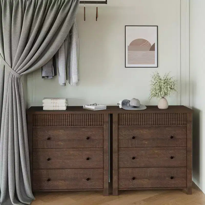 COZONY 3/5 Drawer Dresser, Wide Fluted Wooden Storage Cabinet with Smooth Glide Drawers, Modern Wooden Nightstand