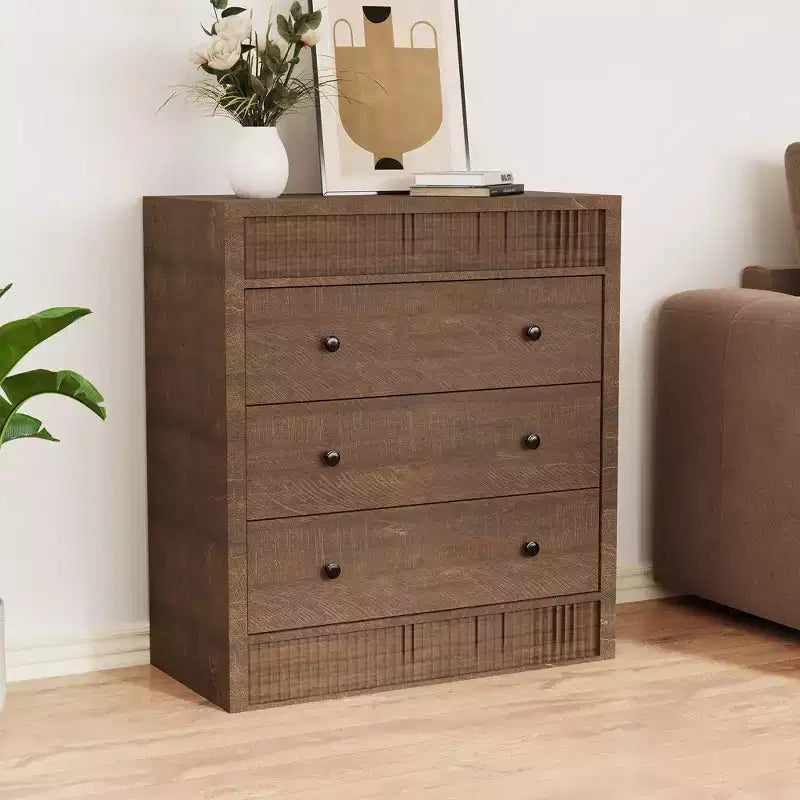 COZONY 3/5 Drawer Dresser, Wide Fluted Wooden Storage Cabinet with Smooth Glide Drawers, Modern Wooden Nightstand