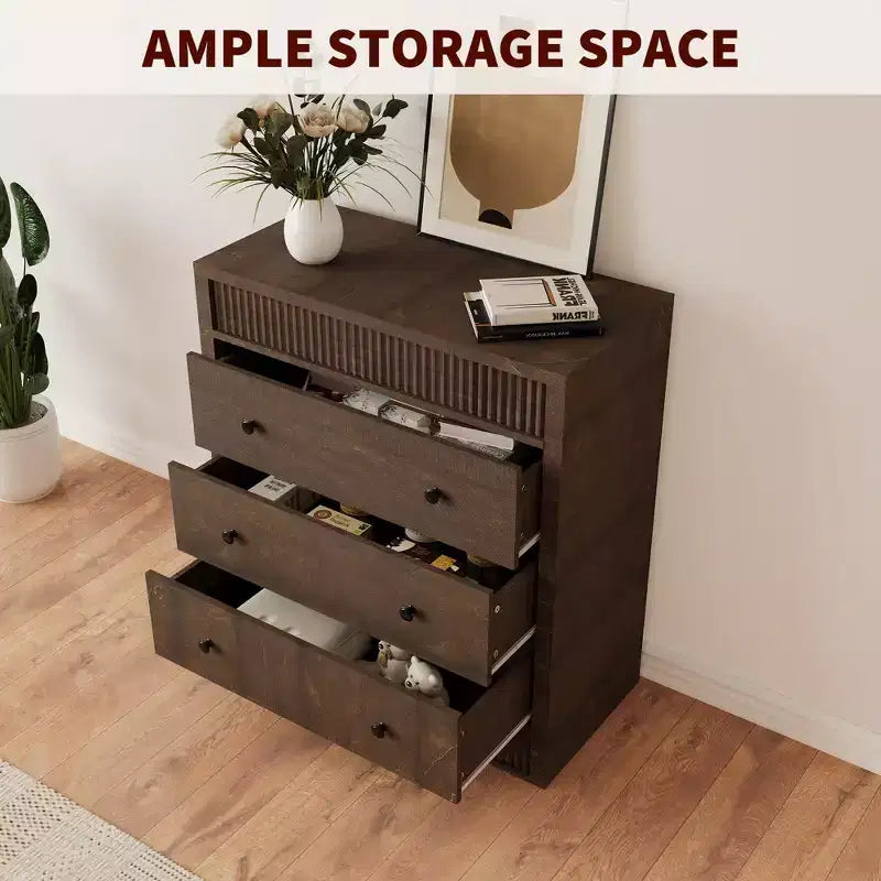COZONY 3/5 Drawer Dresser, Wide Fluted Wooden Storage Cabinet with Smooth Glide Drawers, Modern Wooden Nightstand