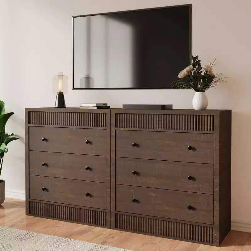 COZONY 3/5 Drawer Dresser, Wide Fluted Wooden Storage Cabinet with Smooth Glide Drawers, Modern Wooden Nightstand