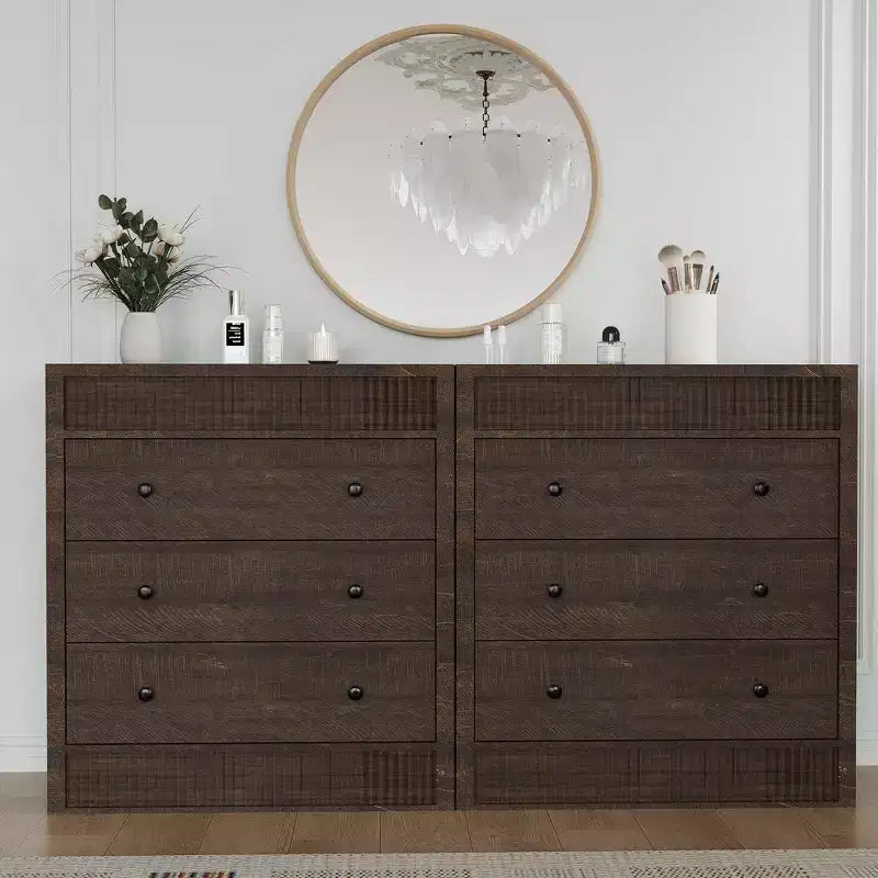 COZONY 3/5 Drawer Dresser, Wide Fluted Wooden Storage Cabinet with Smooth Glide Drawers, Modern Wooden Nightstand