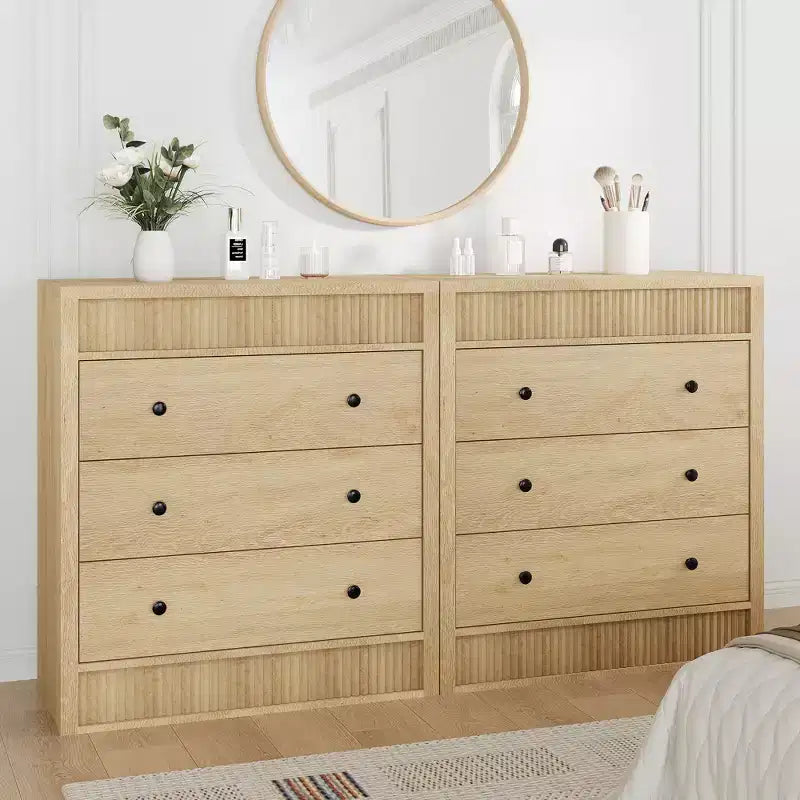 COZONY 3/5 Drawer Dresser, Wide Fluted Wooden Storage Cabinet with Smooth Glide Drawers, Modern Wooden Nightstand
