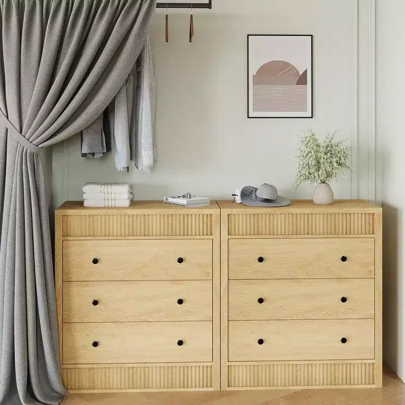 COZONY 3/5 Drawer Dresser, Wide Fluted Wooden Storage Cabinet with Smooth Glide Drawers, Modern Wooden Nightstand