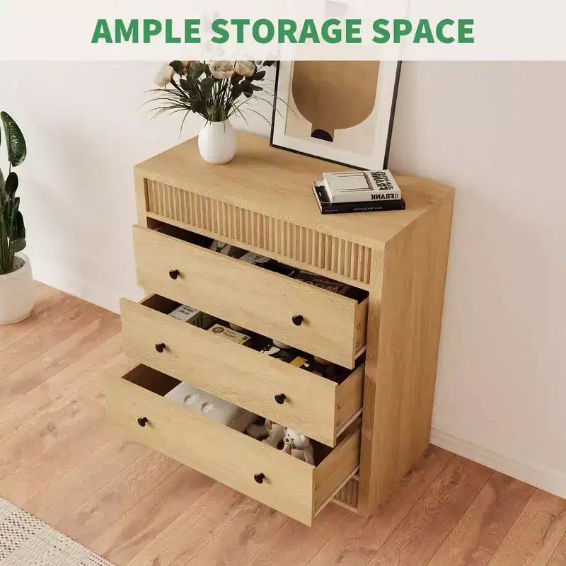COZONY 3/5 Drawer Dresser, Wide Fluted Wooden Storage Cabinet with Smooth Glide Drawers, Modern Wooden Nightstand