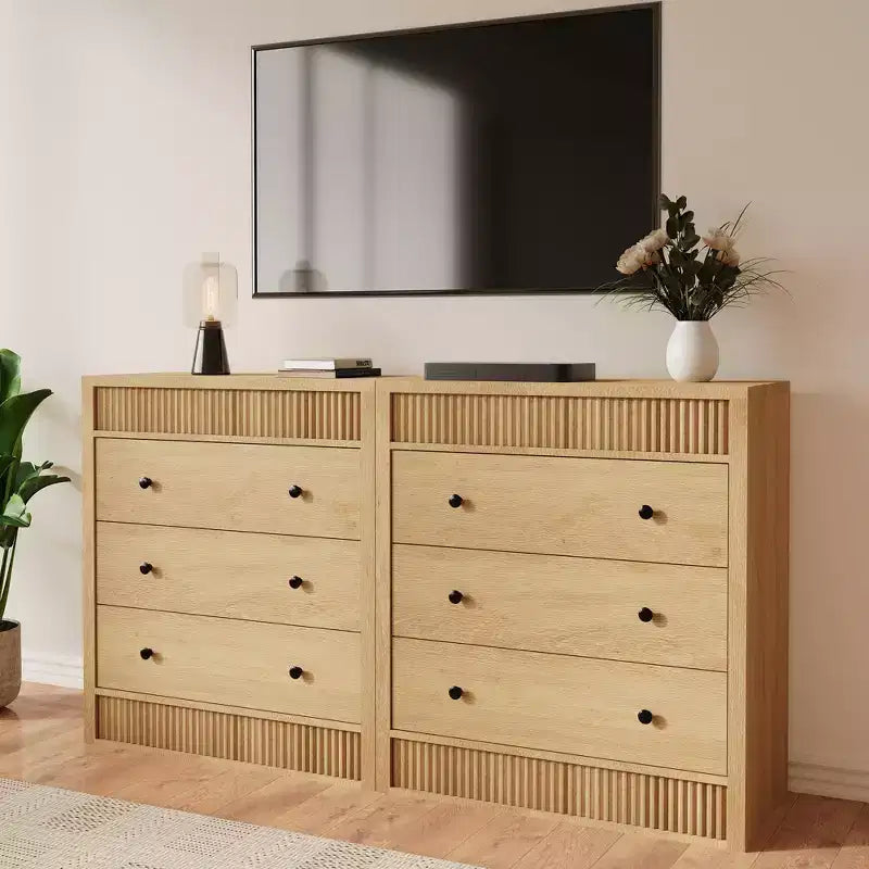 COZONY 3/5 Drawer Dresser, Wide Fluted Wooden Storage Cabinet with Smooth Glide Drawers, Modern Wooden Nightstand