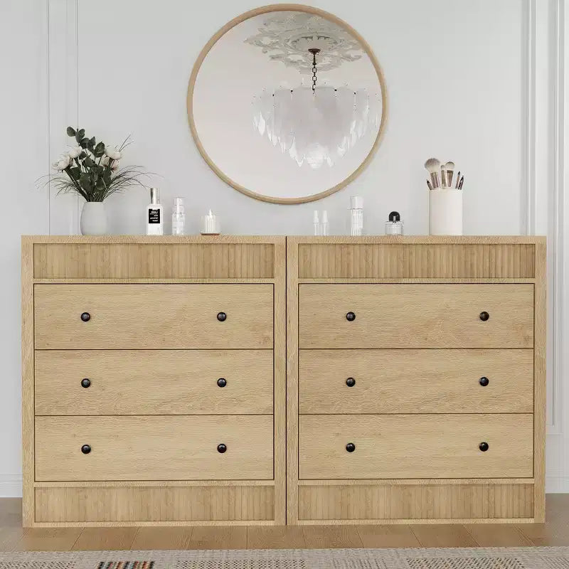 COZONY 3/5 Drawer Dresser, Wide Fluted Wooden Storage Cabinet with Smooth Glide Drawers, Modern Wooden Nightstand